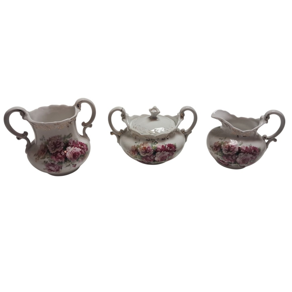 Vintage 3 Piece Tea Set Marked Welmar Germany Pink Floral